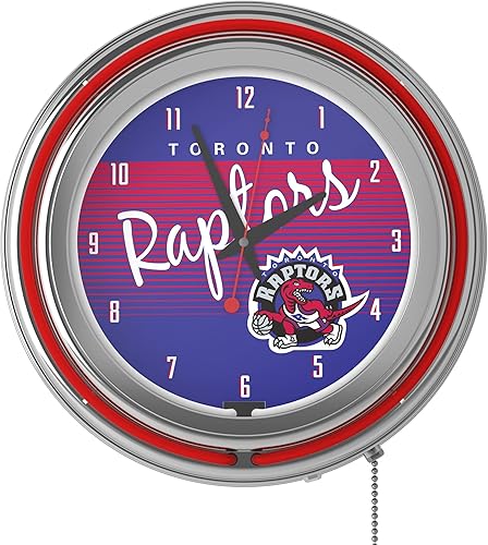 Miniatura 6 de Trademark Global Reloj de pared analógico retro de Toronto Raptors de Toronto Raptors con cadena de tracción, para cocina, garaje, sala de juegos o