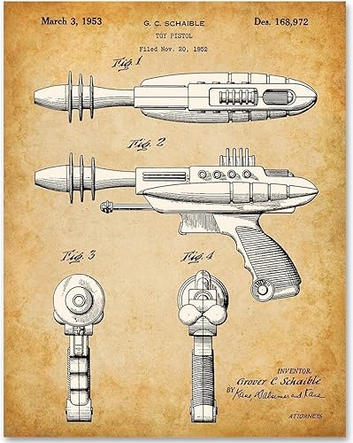 Retro Toy Raygun Patent - Genial arma de ciencia ficción, decoración de guardería y sala de juegos, póster de arte de pistola láser, gran regalo
