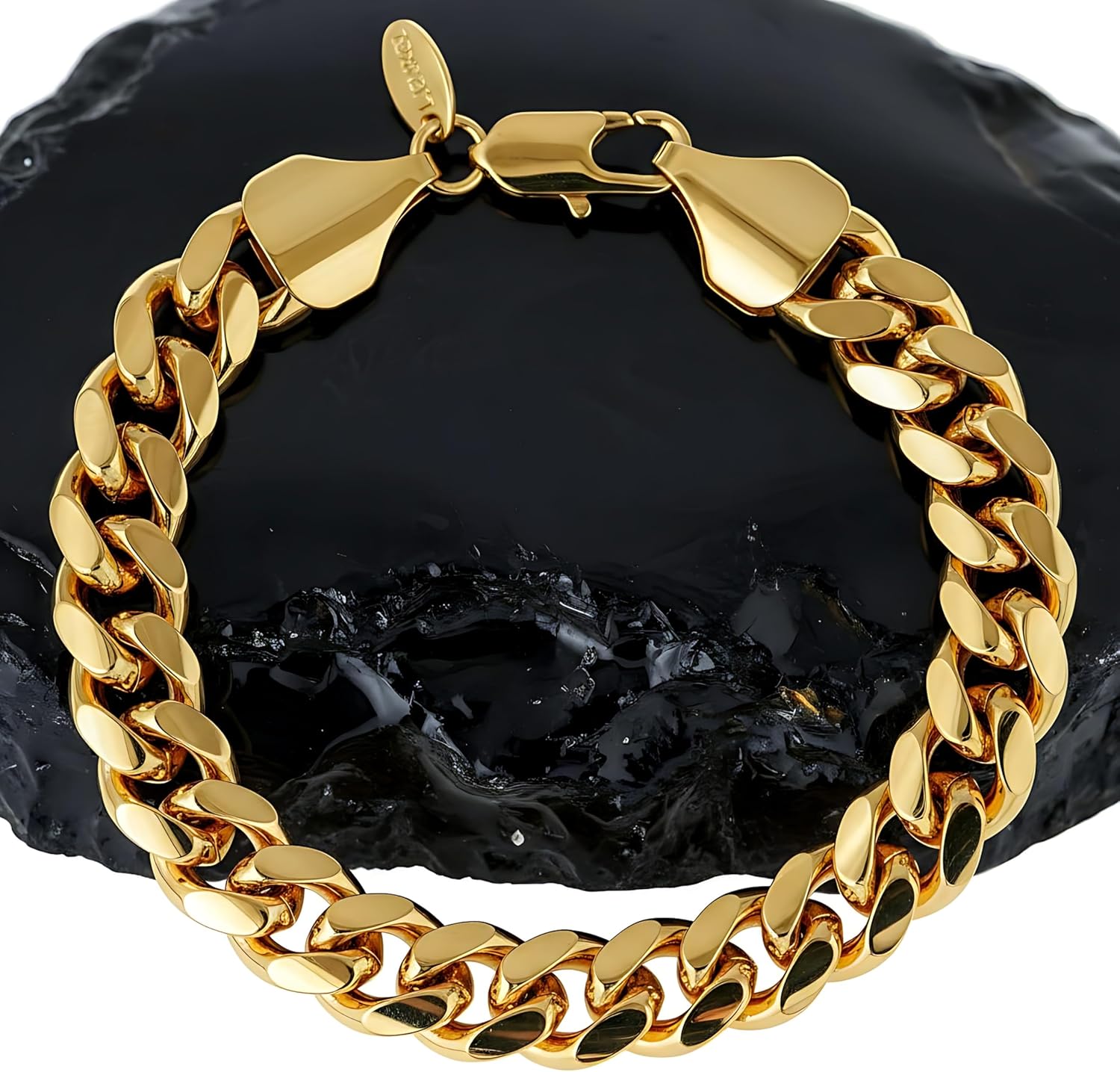 LIFETIME JEWELRY 11mm Miami Curb Cuban Link Chain Bracelet 24k Real Gold Plated