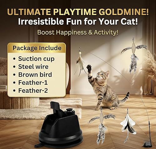 Miniatura 8 de SHAZORY Juego de juguetes interactivos de simulación de pájaros, juguetes interactivos para gatos de interior, juguete de plumas de gato, base de