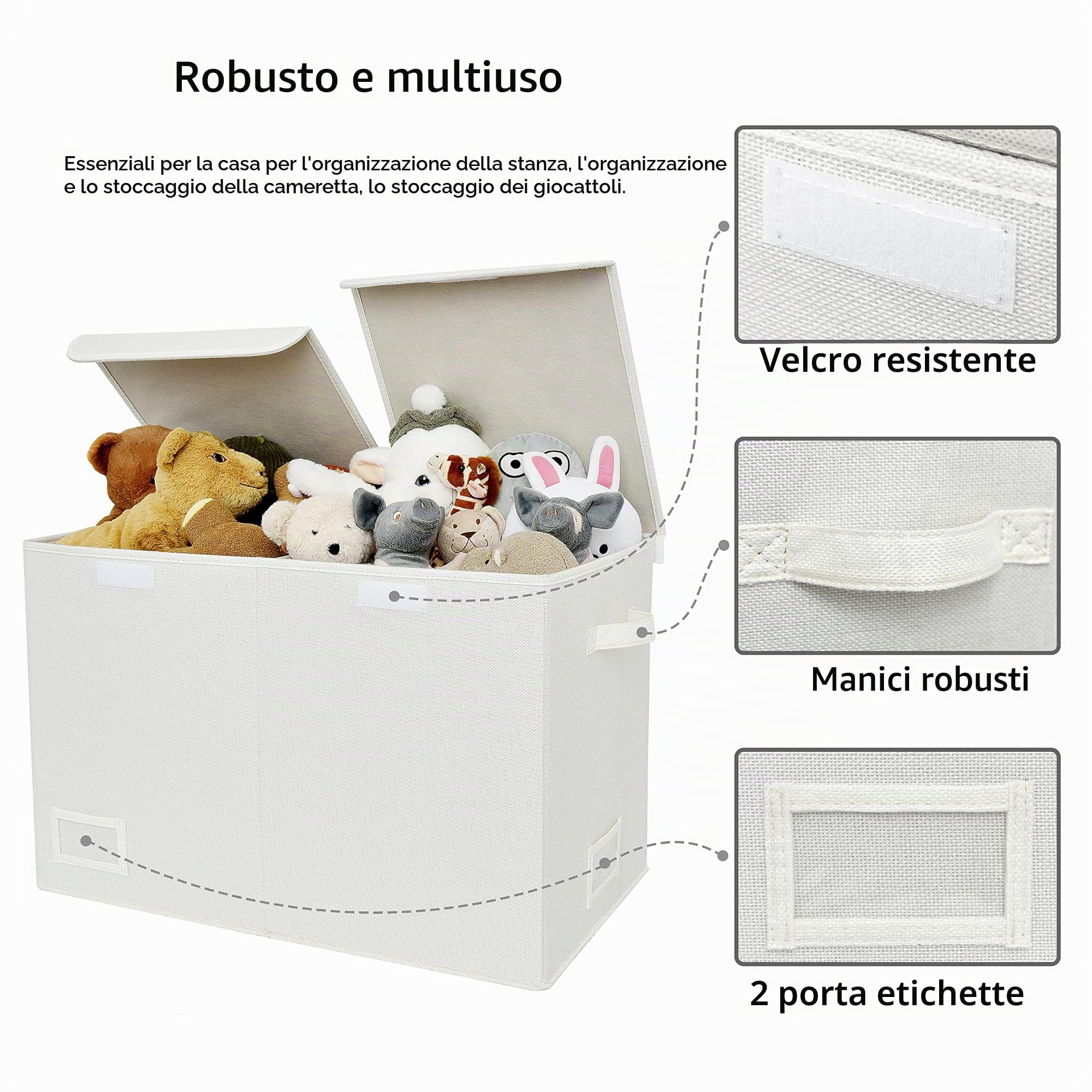 GRANNY SAYS Cesta porta giochi bambini, contenitore gioco, portare cassapanca - Bianco
