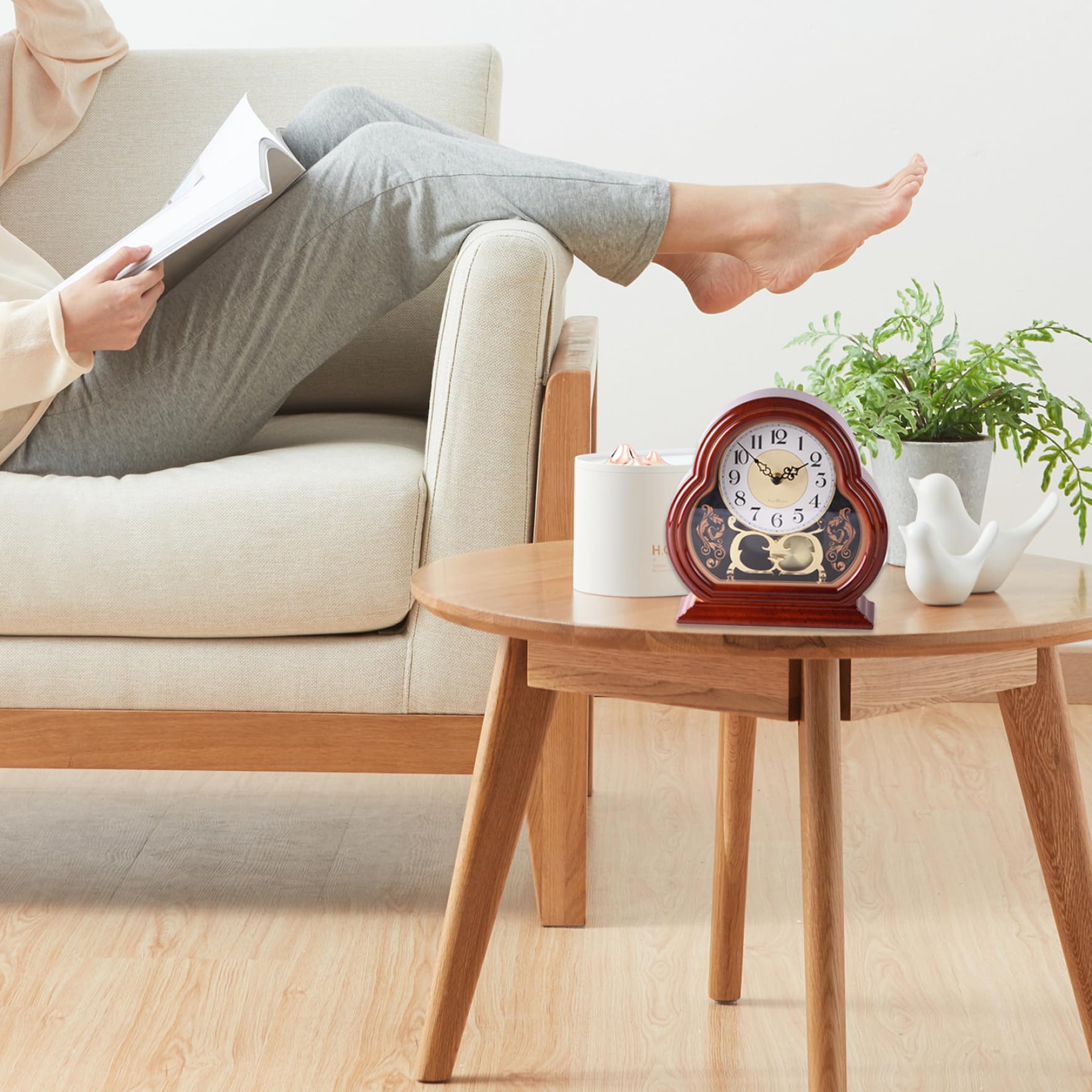 Relojes de repisa para Sala de Estar, Reloj de Manto de Madera de 10.2 Pulgadas con Columpio de péndulo, Reloj de repisa pequeña para Chimenea