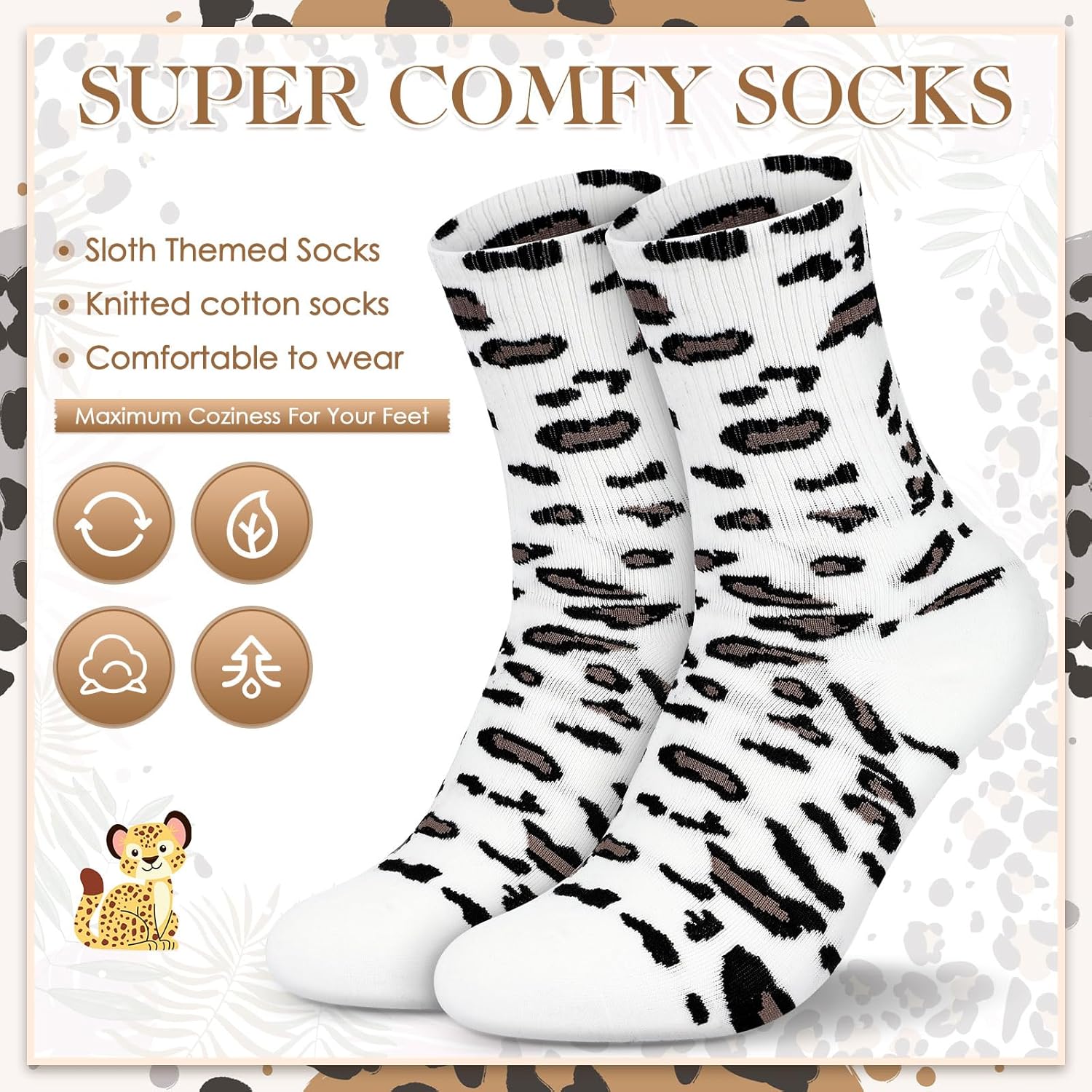 Maxcheck 4 Pack Cheetah Print Gifts for Women 12oz Stainless Steel Leopard Tumbler with Lids Straw Preppy Cheetah Makeup Bag Keychain Socks for Friends Mom Teachers Employee Coworkers Animal Lover - Image 5