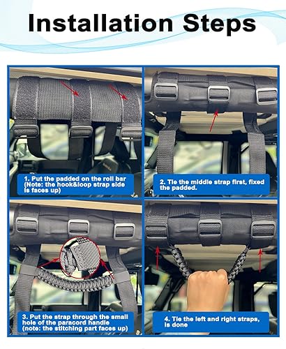 Miniatura 5 de Asas de agarre de barra antivuelco, asas de agarre de cuerda de paracaídas para Jeep Wrangler YJ TJ JK JKU JL JLU, asas de agarre duraderas, barras