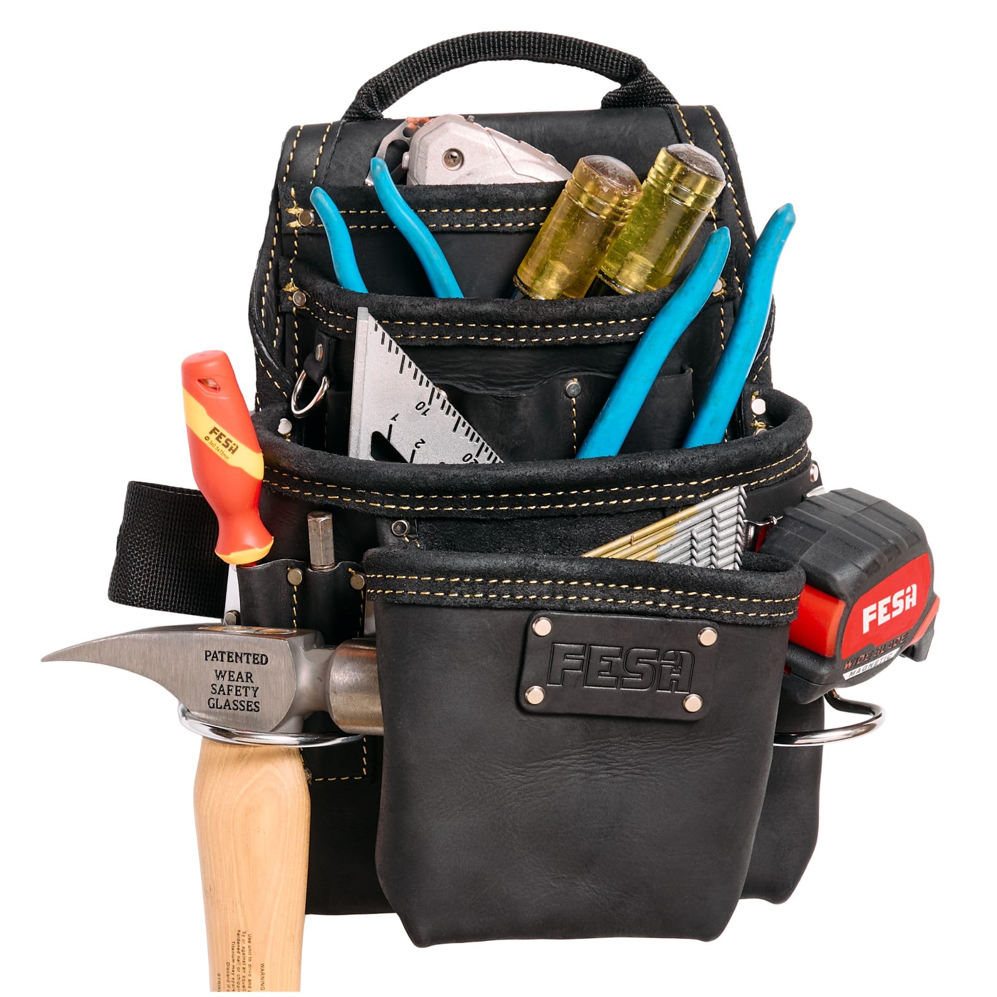 FESA 10-in-1 Leather Carpenter Tool Pouch - Provides 10X Tool Capacity