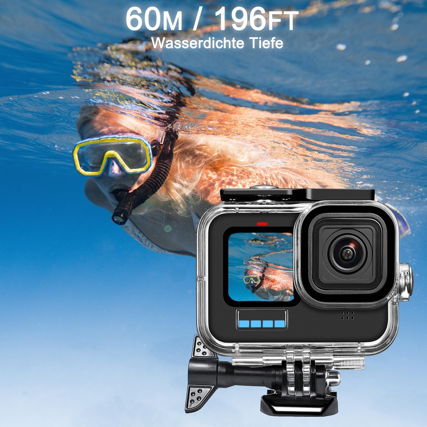 FitStill 60M/196FT waterdichte hoes voor GoPro Hero 12/ Hero 11/ Hero 10/ Hero 9 Black, beschermende onderwaterduikbehuizing met beugelaccessoires voor Go Pro Hero 12/11/10/9 Black actiecamera