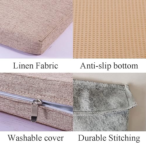 Miniatura 4 de Cojín de banco de piano para ventana de interior, antideslizante, rectangular, para cocina, 48 x 20 pulgadas, color caqui