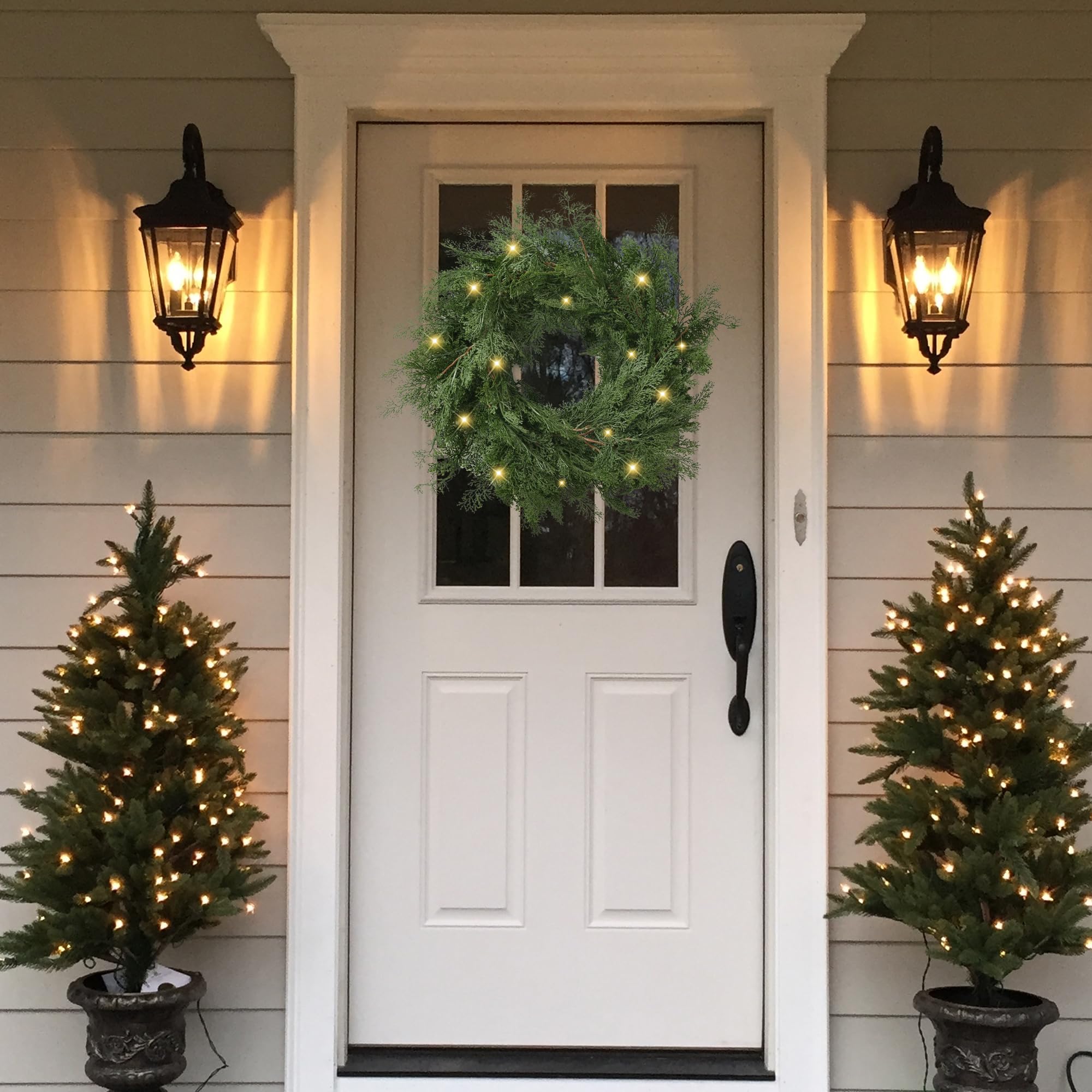 Sggvecsy Weihnachtsgirlande aus Zedernholz, künstliche Tannenzypresse, realistische Grüngirlande für Tisch, Wand, Kaminsims, Innenkamin, Zuhause, Urlaub, Winter, Weihnachtsdekoration (2 Stück)