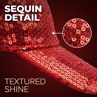 Red Glitter Sequins Baseball Caps Sun Hats Snapback Adjustable Fancy Dress Party Dance Hats for Unisex Mens Womens