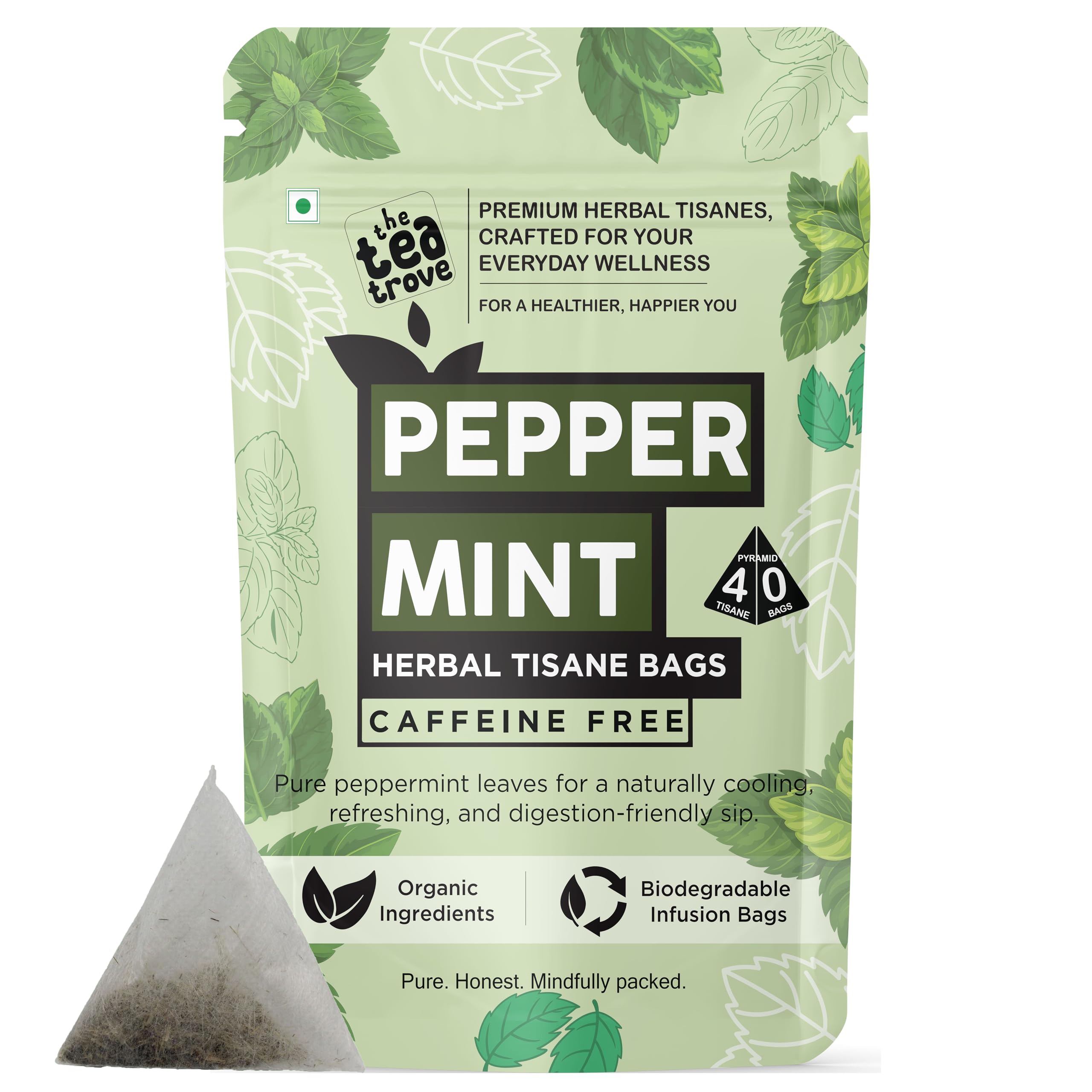 Herbal Peppermint Tea Bag Organic-40 Caffeine Free Pepper Mint Tea Bags For Bloating,Gas Relief -Steep Hot Or Iced, 40 Gram,Pack Of 1