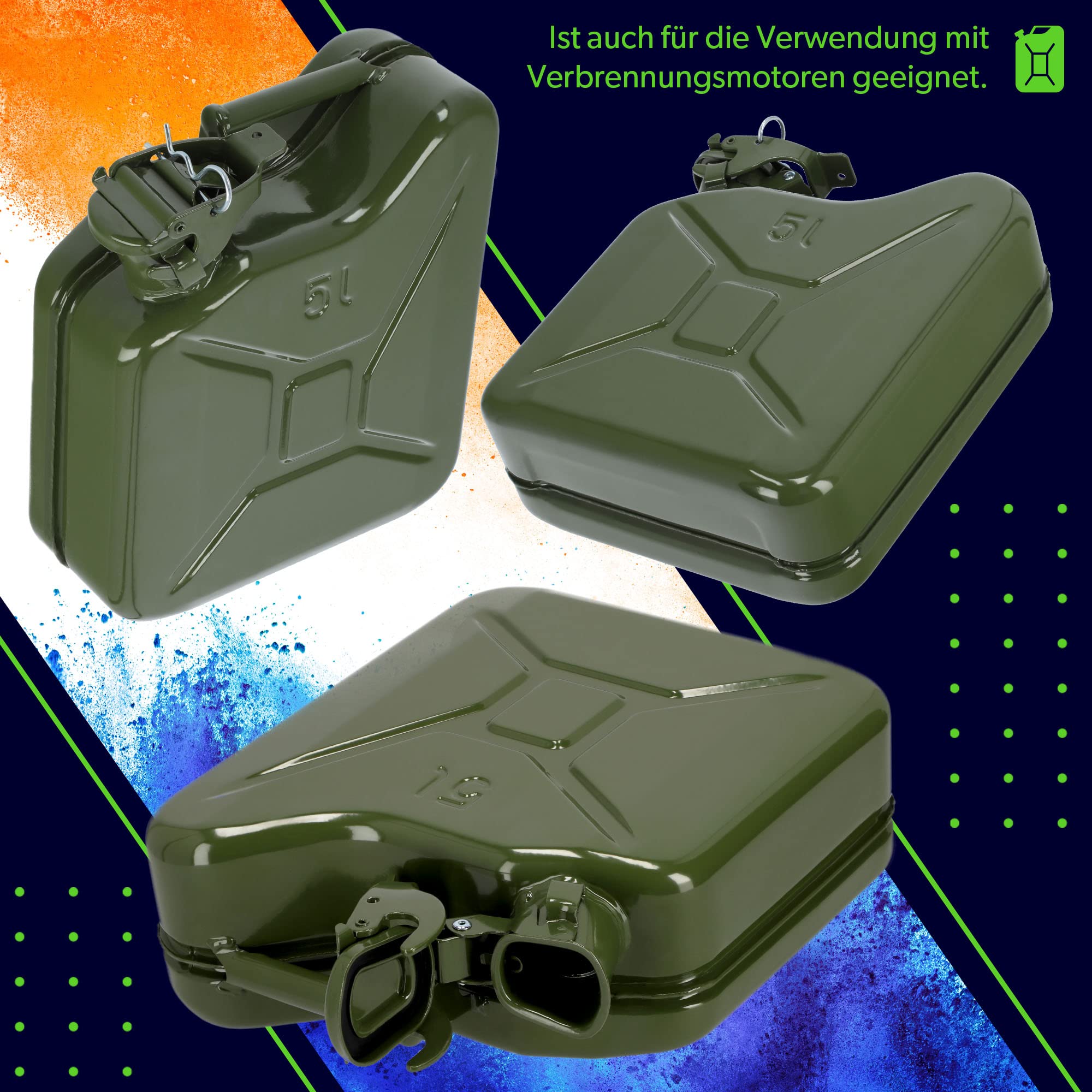 KADAX Jerrycan van 0,8 mm staal, brandstofjerrycan voor benzine en KADAX Jerrycan van 0,8 mm staal, brandstofjerrycan voor benzine en