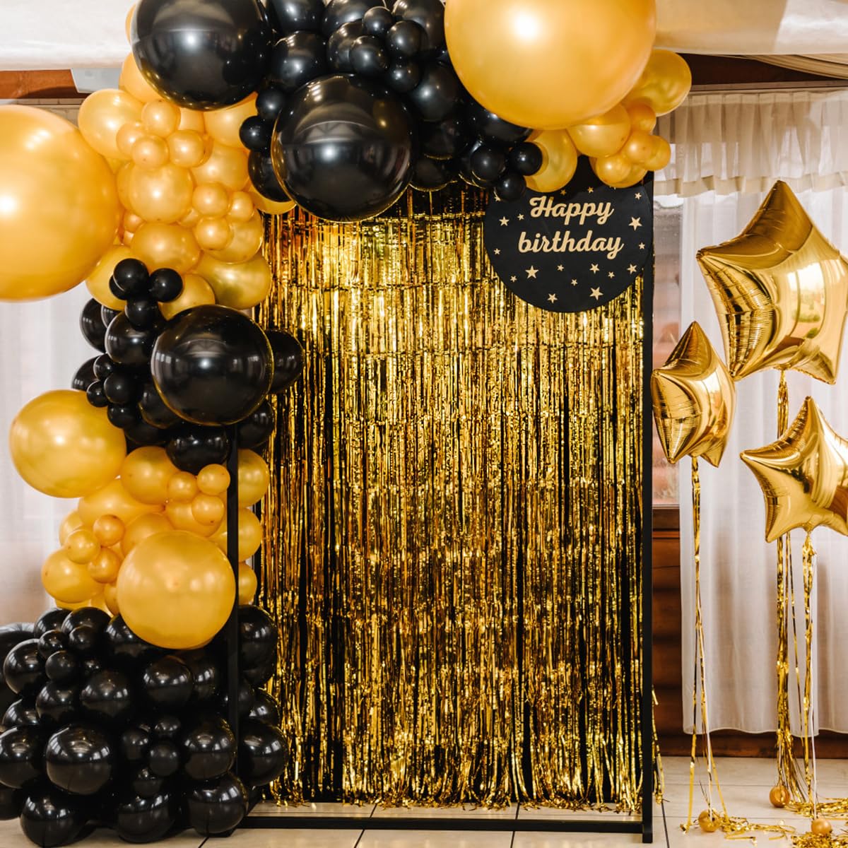 LeeSky Lot De 3 Rideaux à Franges En Feuille D'aluminium Doré Rose Métallique - 1 X 2,5 M - Pour Anniversaire, Mariage, Enterrement De Vie De Jeune Fille, Fête De Noël, Toile