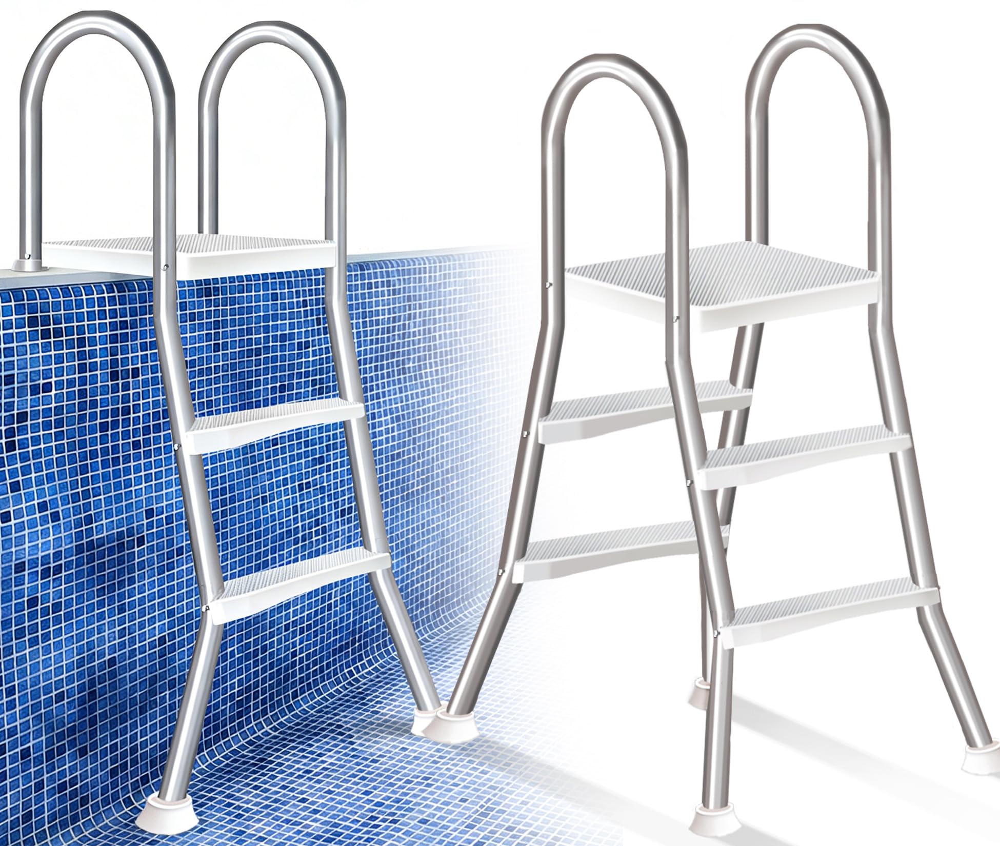 4-Step Stainless Steel Pool Ladder, Double Sided Anti-Slip Stairs for Above Ground Pool, 250kg Load, Durable Access Ladder for 135cm Indoor Outdoor Swimming Pool,85cm