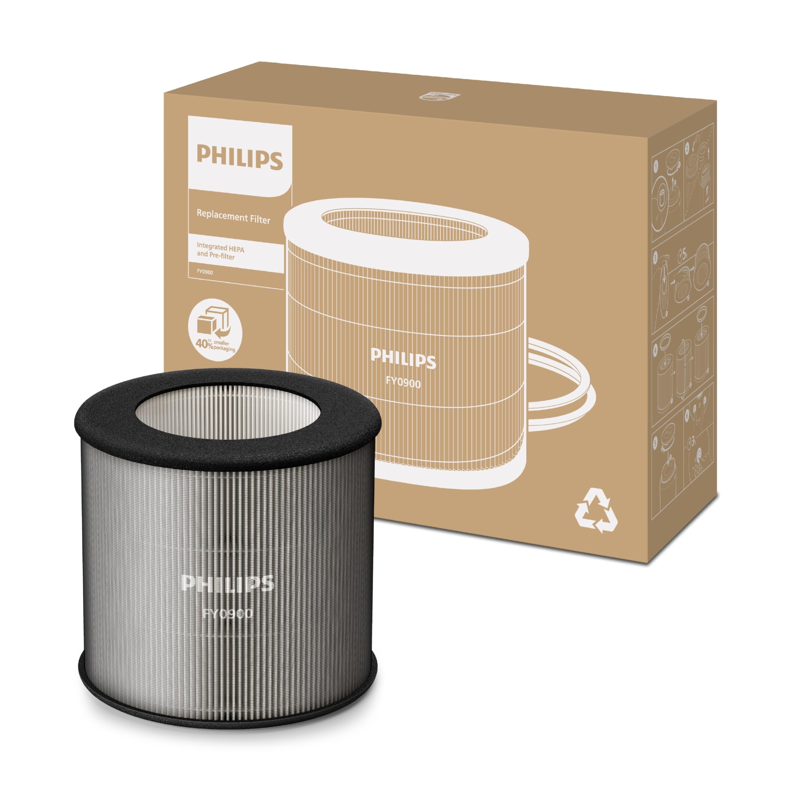 Filtro di ricambio originale Philips per i purificatori d'aria serie 800 e 900 AC0819, AC0820, AC0920, AC0921, HEPA NanoProtect, 12 mesi di durata, nero/bianco (FY0900/30)
