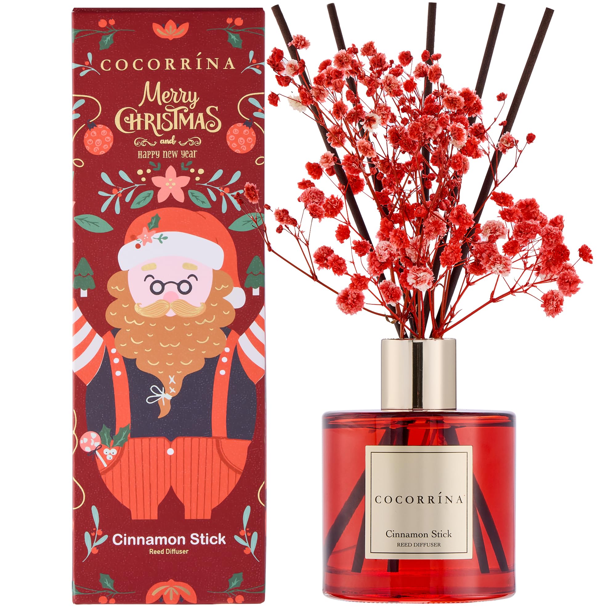 COCORRÍNA Room Fragrance Diffuser – 200 ml Cinnamon Stick Scented Diffuser with 8 Sticks Essential Oil Diffuser for Home Fragrance for Bathroom Shelf Decoration