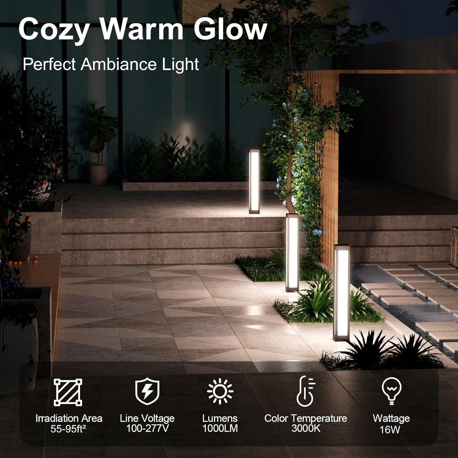 SkyGlow 32" Bollard Light, 120V Line Voltage Aluminum LED IP65 Waterproof Outdoor Modern Landscape Path Lights, 3000K Curb Appeal for Garden Pathway Lawn Patio Courtyard Driveway Commercial