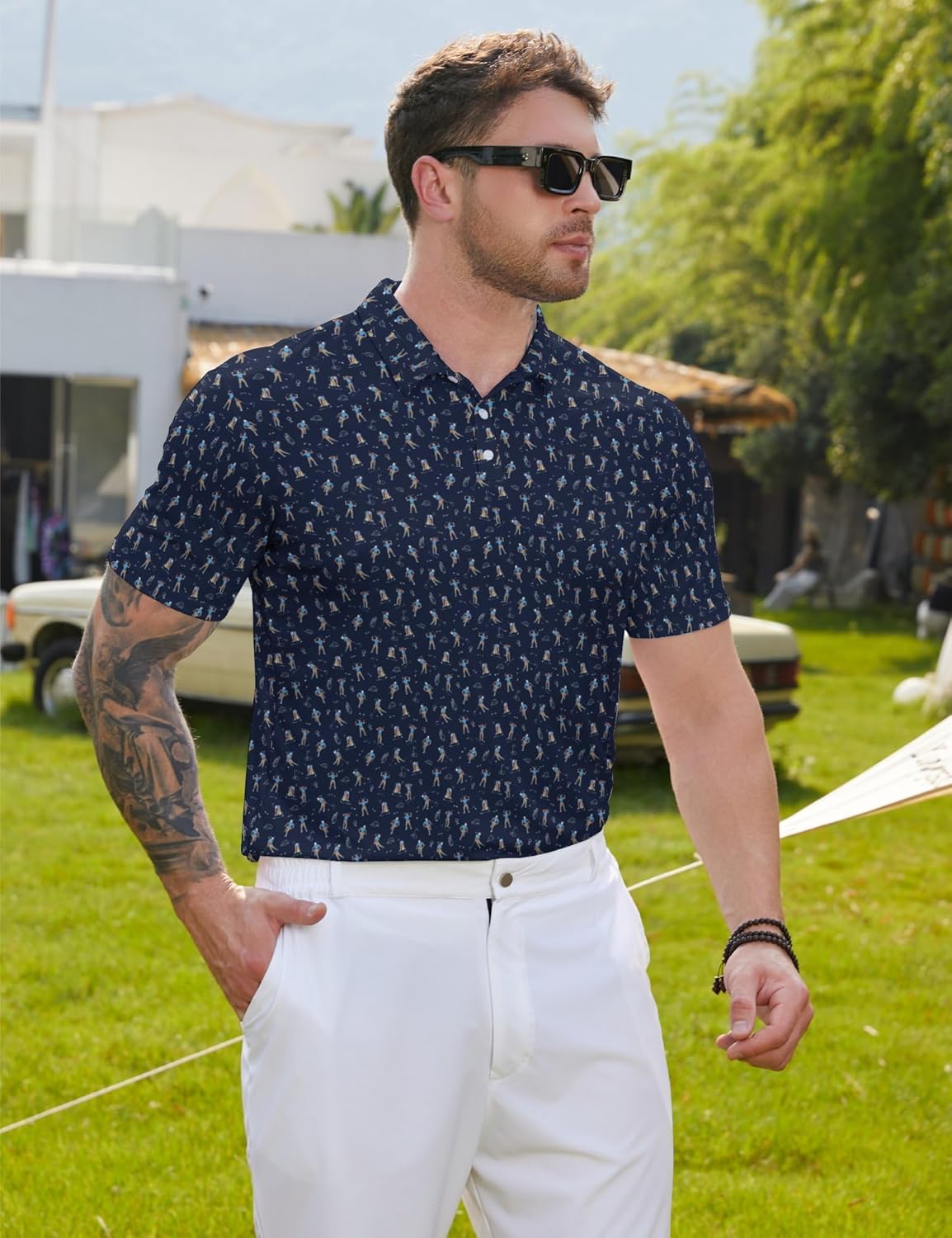 Funny Golf Polos for Men Print Short Sleeve Shirts Athletic Golf Polos Short Sleeve Golf Gifts