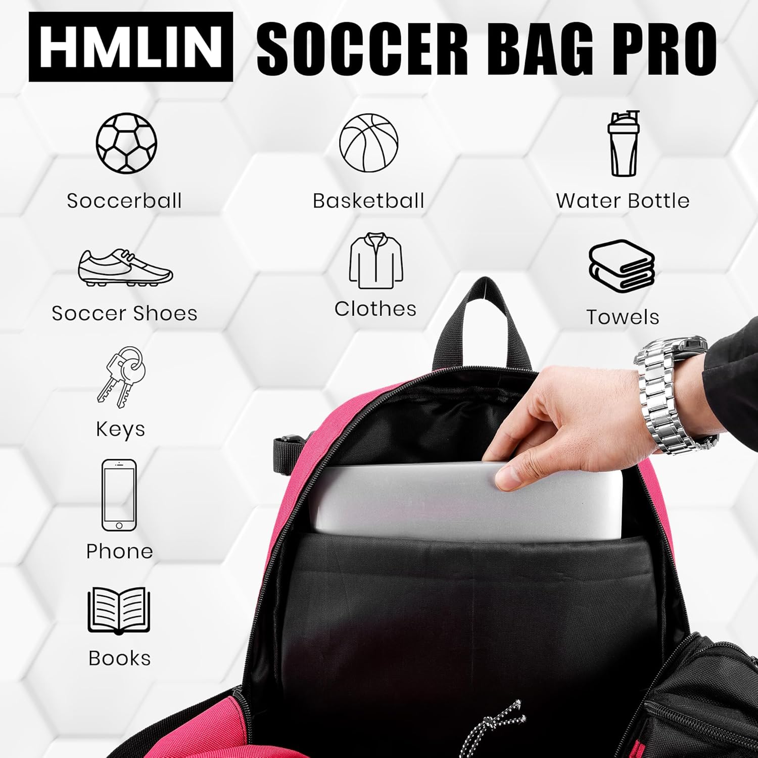 Soccer Backpack with Ball Holder,Youth soccer Bag for Basketball,Volleyball-Includes Separate Shoe Compartment&and Insulation (Pink) - Image 4