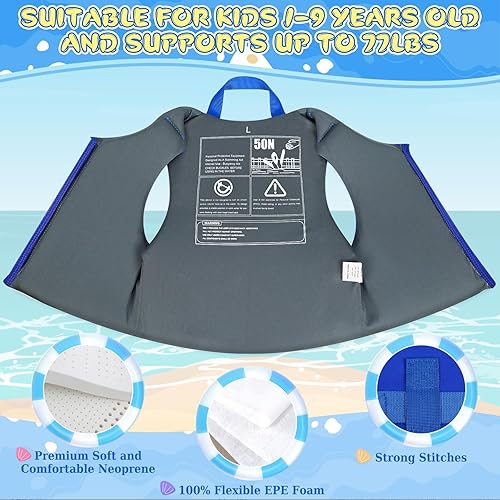 Miniatura 5 de Chaleco de natación para niños pequeños, flotador de piscina para niños, chaleco de piscina para niños pequeños, 18-77 libras