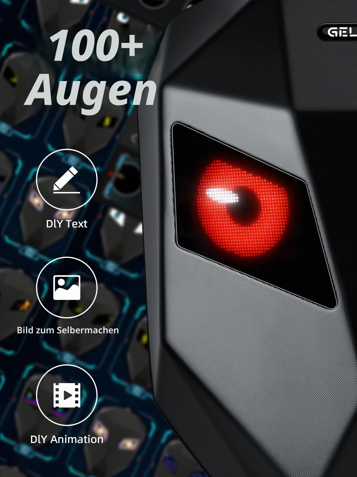 Gelrova LED Motorrad Rucksack mit Programmierbarem Vollfarbbildschirm, Dynamisch, APP-DIY, Wasserdicht, Reithelmtasche für den Außenbereich, LED Laptop Tasche wasserdicht
