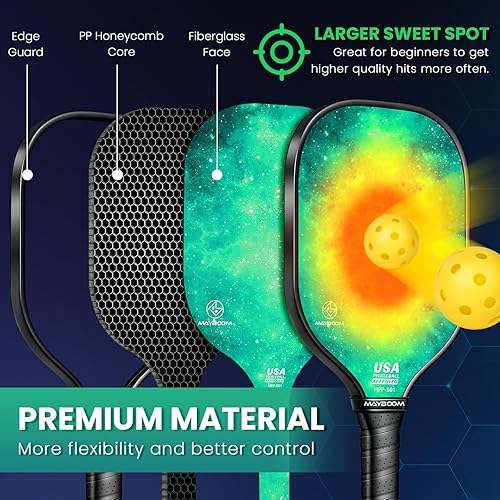 Miniatura 4 de Mayboom Juego de 2 o 4 palas de pickleball aprobadas por USAPA con 4 bolas de pickleball y bolsa de pickleball, raquetas de fibra de vidrio, paquete