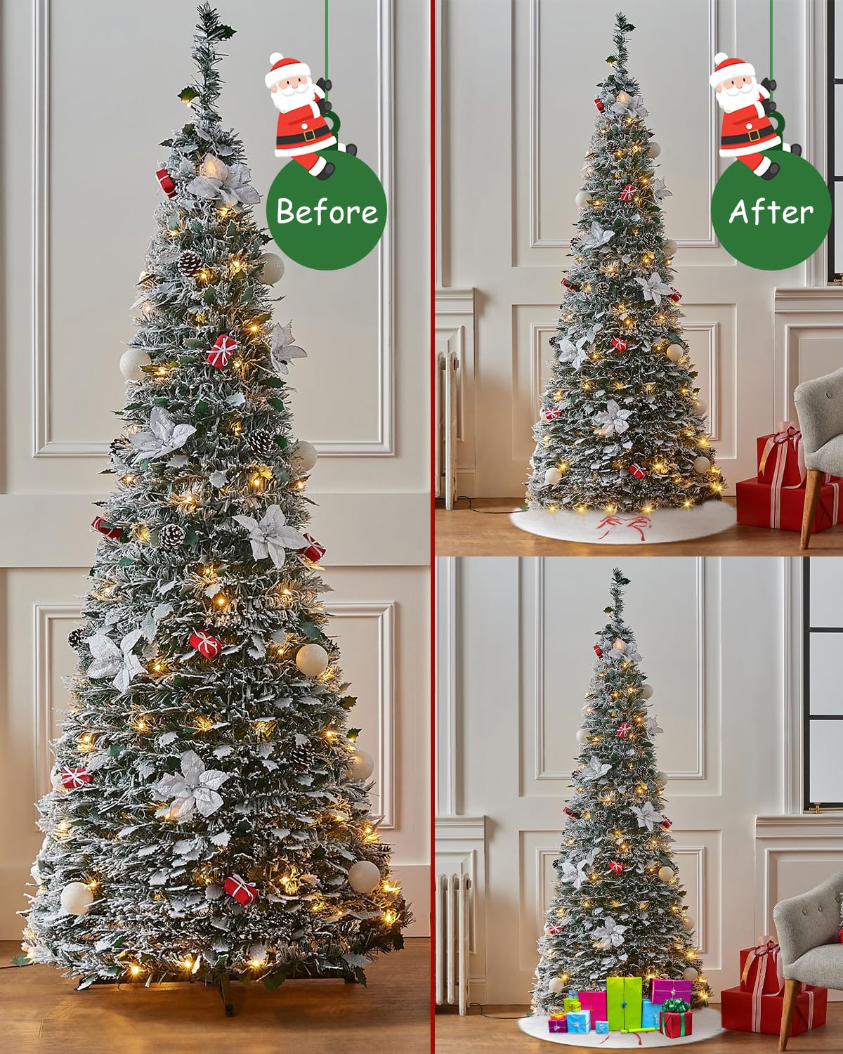 Gonna Albero Di Natale In Peluche - Bianco Con Fiocchi Di Neve Argentati, Diametro 50 Cm - 11