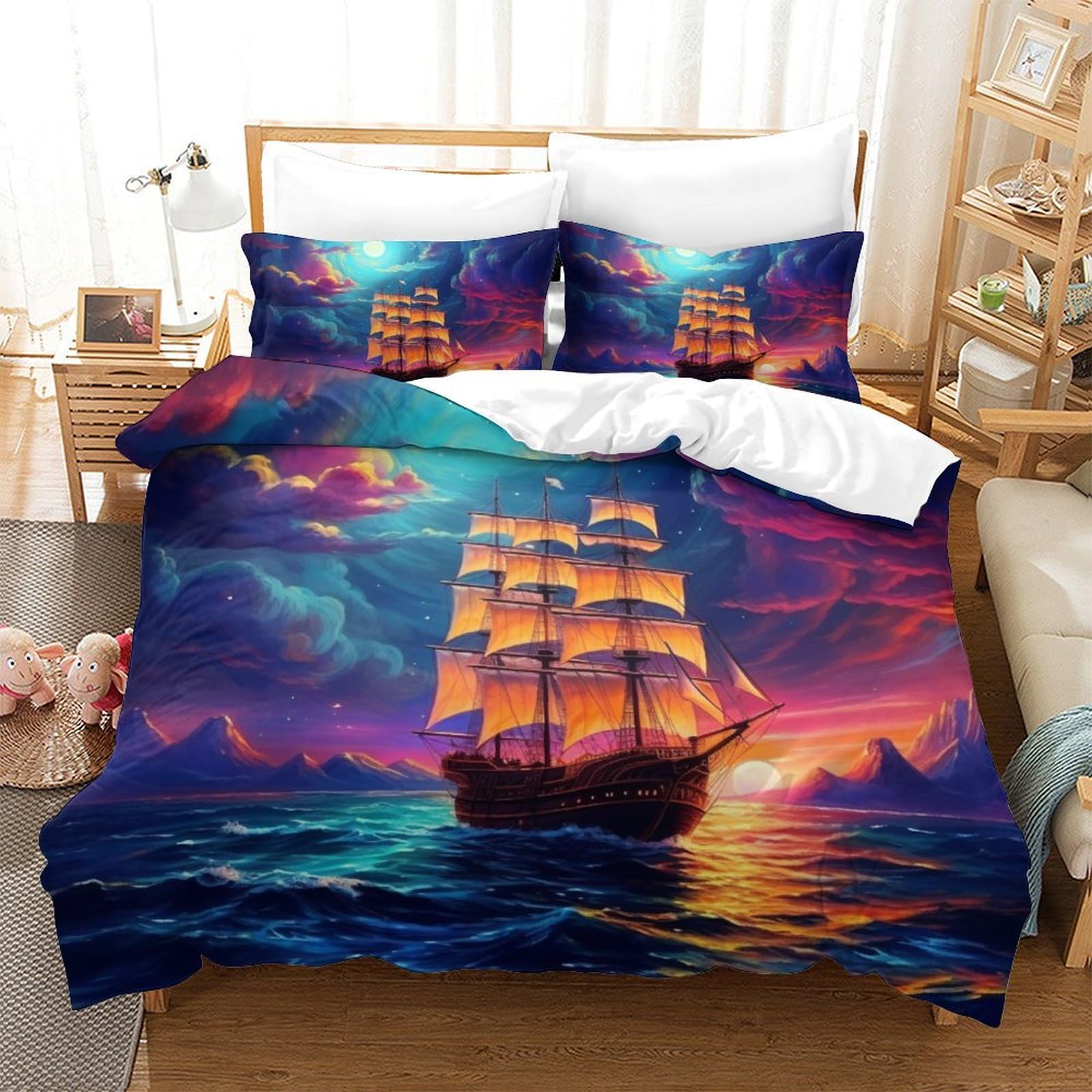 Housse de couette anti-pli douce pour grand lit enfant et ado avec zip