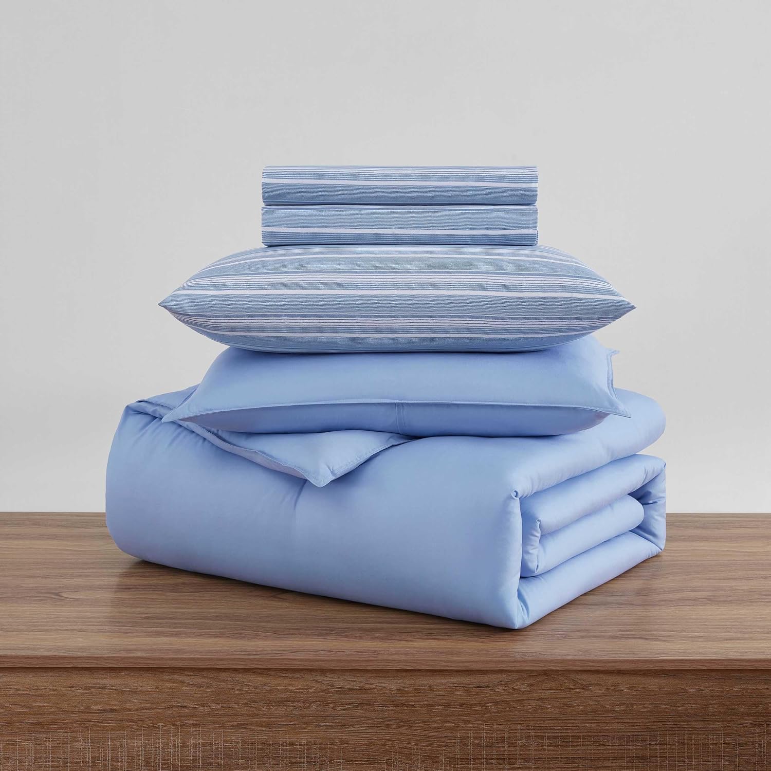 Tommy Hilfiger - Twin XL Comforter Set, Soft & Reversible Washed Microfiber Bedding with Bonus Bed Sheets & Pillowcases, 5 Piece Bed Set, Solid Sailing/Stripe Blue