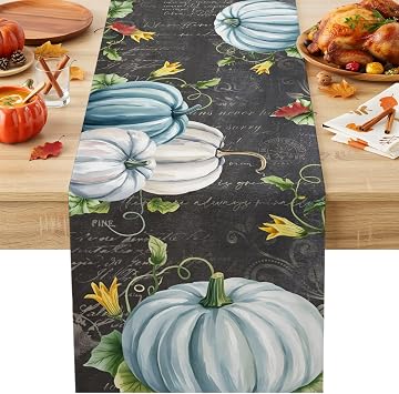 Thanksgiving Pumpkin on Blackboard Table Runner 60 Inches Long, Abstract Country Plant Table Runners Tabletop Scarf Kitchen Dining Tables Decoration for Home Party Indoor Outdoor