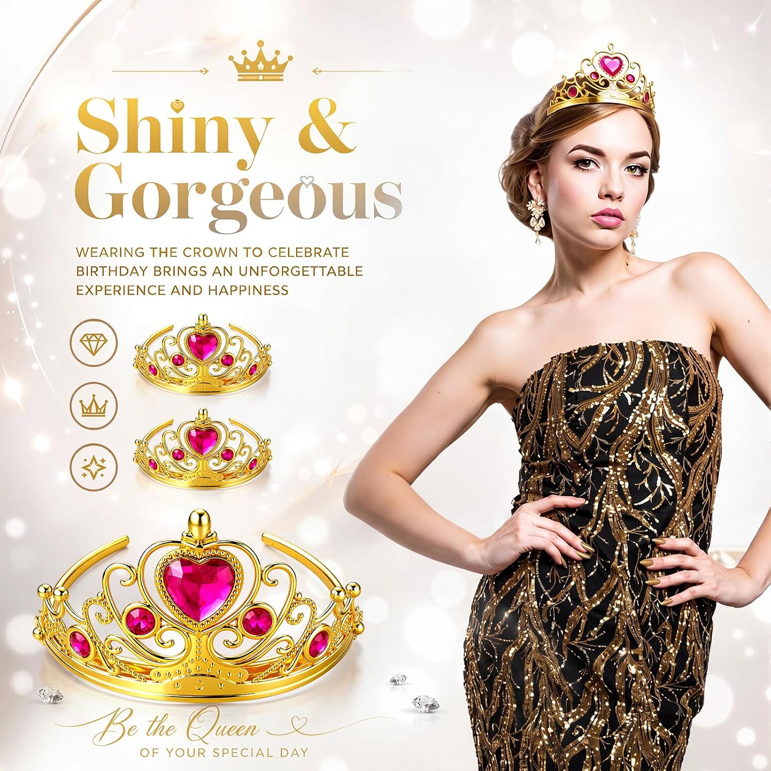 Quelay 12 Pcs King Crown Gold Adjustable Royal Prince Jeweled Crown Medieval for Party Birthday Royal Costume Fun Cosplay