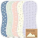 5-Pack Muslin Burp Cloths Baby Boy, Girl - Very Absorbent Baby Burp Cloth Rags, 8-Layers Viscose Derived from Bamboo Cotton Muslin Towel, Super Soft Spit Up Rags, No Shrink Washcloths (Dreamers)