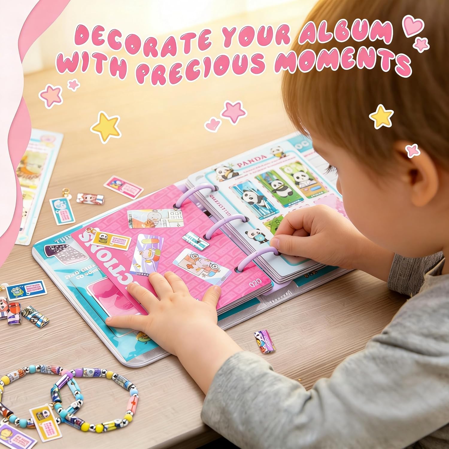 ZYVOQUNEX Sticky Rolls Bracelet Kit with 700 Reusable Stickers and 600 Beads,DIY Sticker Bracelet Making Set with Collection Book,Friendship Sticker Bracelets Craft Birthday Gift for Girls Ages 6-12