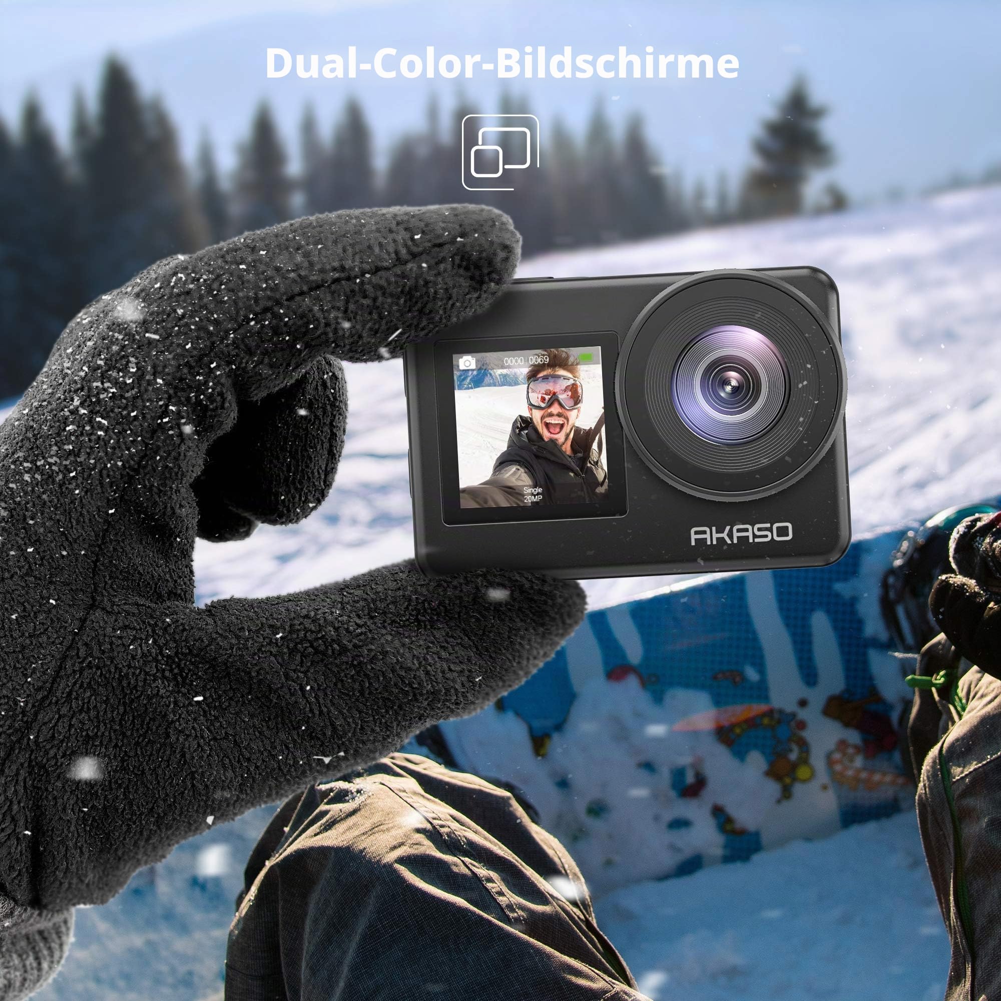 AKASO Action Cam 4K 20MP WiFi Unterwasserkamera IPX8 Wasserdicht Action Kamera EIS 2.0 mit Touchscreen, Zoom, Sprachsteuerung und 2x1350mAh Akkus Kit-Brave 7
