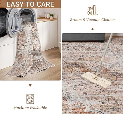 Miniatura 6 de befbee Alfombra lavable de 8 x 10 pies para sala de estar, resistente a las manchas, antideslizante, alfombra para dormitorio, alfombra vintage