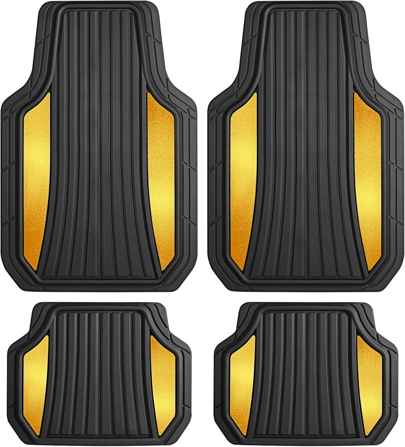 Motor Trend ChromeTech Car Floor Mats Full Set - Durable Rubber Floor Mats for Cars with Two Tone Accent, All Weather Interior Protection for Front and Rear with Non-Slip Backing, Black/Gold