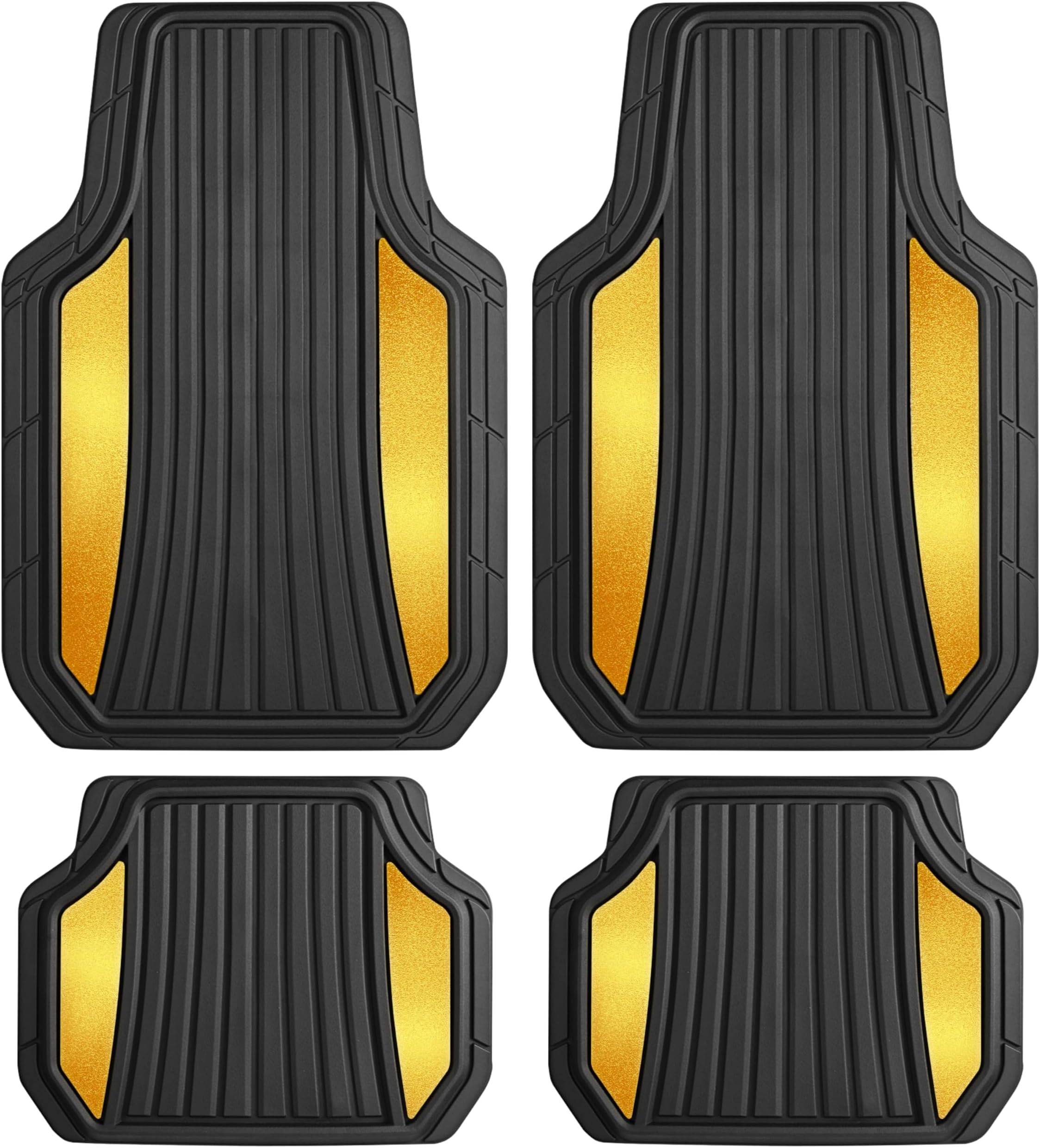 Motor Trend ChromeTech Car Floor Mats Full Set - Durable Rubber Floor Mats for Cars with Two Tone Accent, All Weather Interior Protection for Front and Rear with Non-Slip Backing, Black/Gold