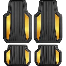 Motor Trend ChromeTech Car Floor Mats Full Set - Durable Rubber Floor Mats for Cars with Two Tone Accent, All Weather Interior Protection for Front and Rear with Non-Slip Backing, Black/Gold