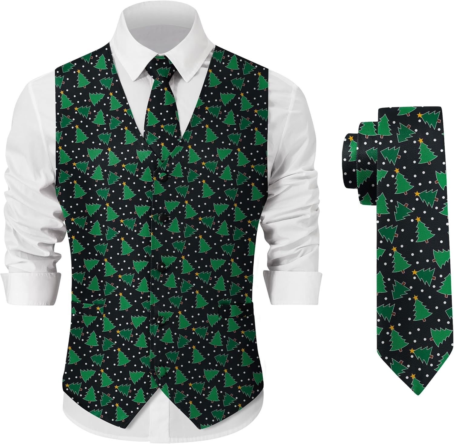 Arvilhill Men's Christmas Suit Vest with Tie Merry Pattern Business Party Festive Wear Set (S-3XL)