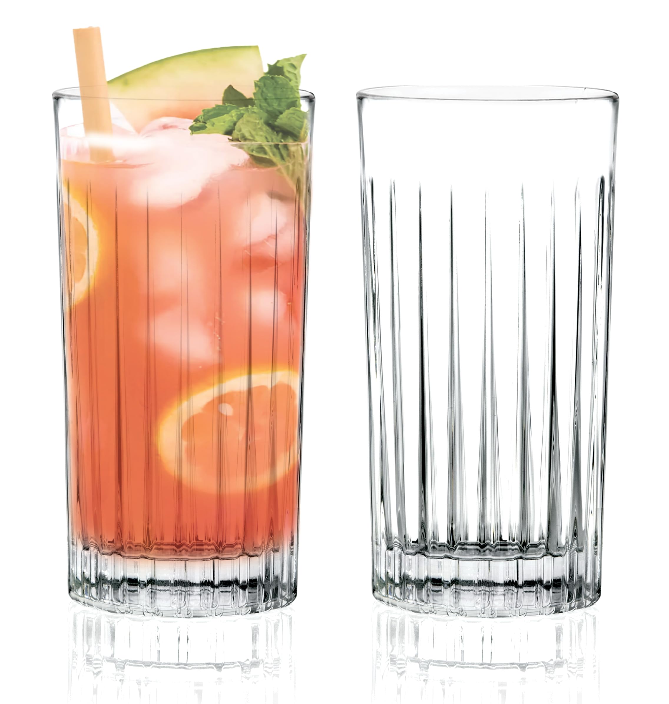 Barski Highball Glass - Juego de 2 vasos Hiball, vaso de cristal para agua, jugo, cerveza, cócteles mixtos, vidrio de mojito, cristalería de bar Tom Collins, 425.2 g, fabricado en Europa