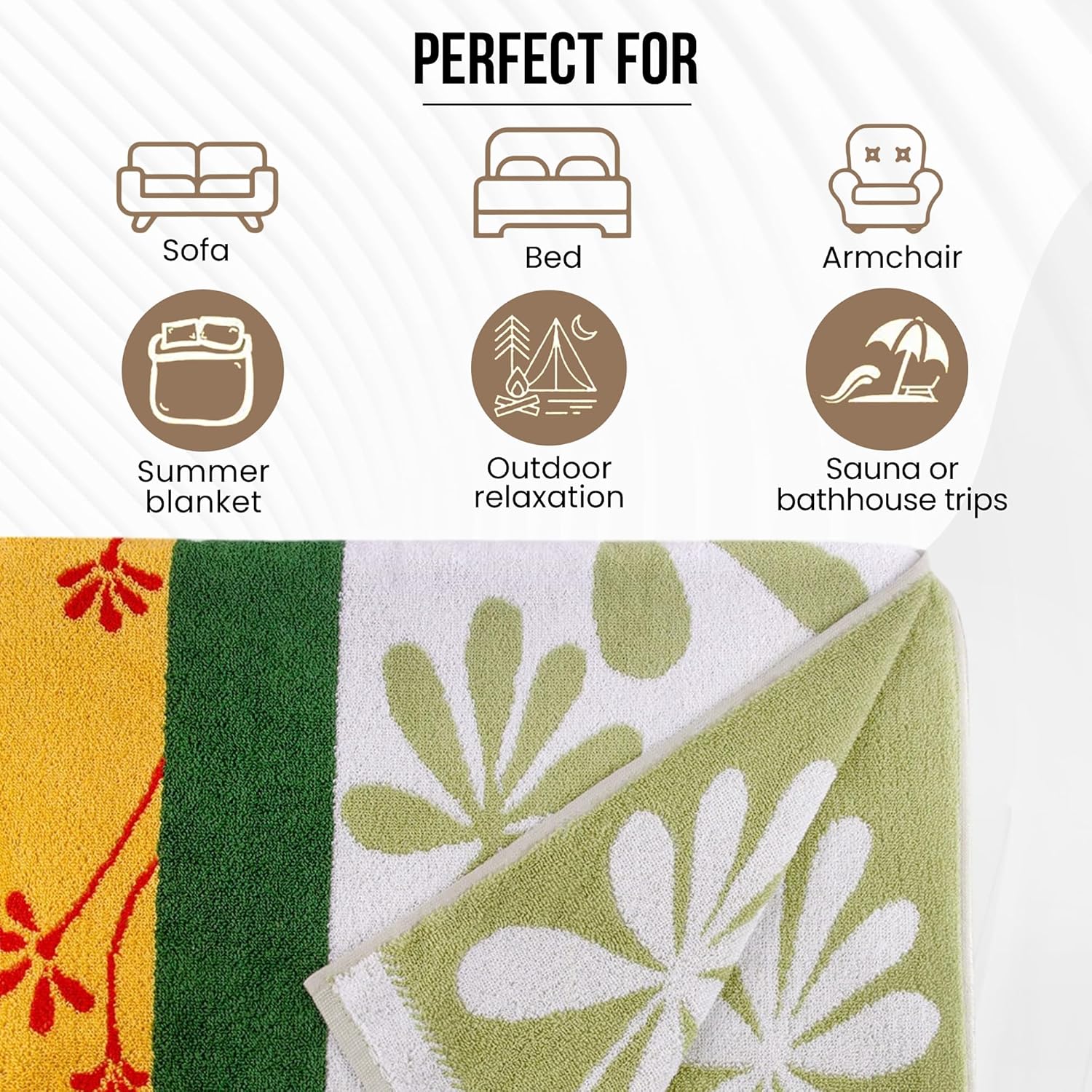 100% Cotton Throw Blanket for Couch Sofa or Bed All Season Terry Blankets & Throws, Lightweight & Breathable Cotton Blanket, Picnic Rug, Terry Bed Sheet (Summer Garden)