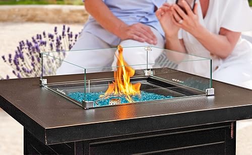 Vista 6 de Fire Sense 62364 Vidrio templado reflectante de alta calidad para chimeneas de gas o propano al aire libre, fácil de instalar y estimular la Azul