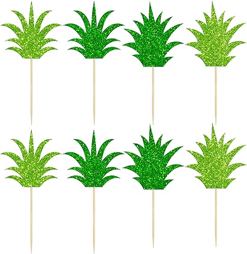 Miniatura 3 de Gyufise Paquete de 24 adornos para cupcakes de piña con purpurina y hojas de dona para cupcakes tropicales hawaianos con temática de Luau para baby