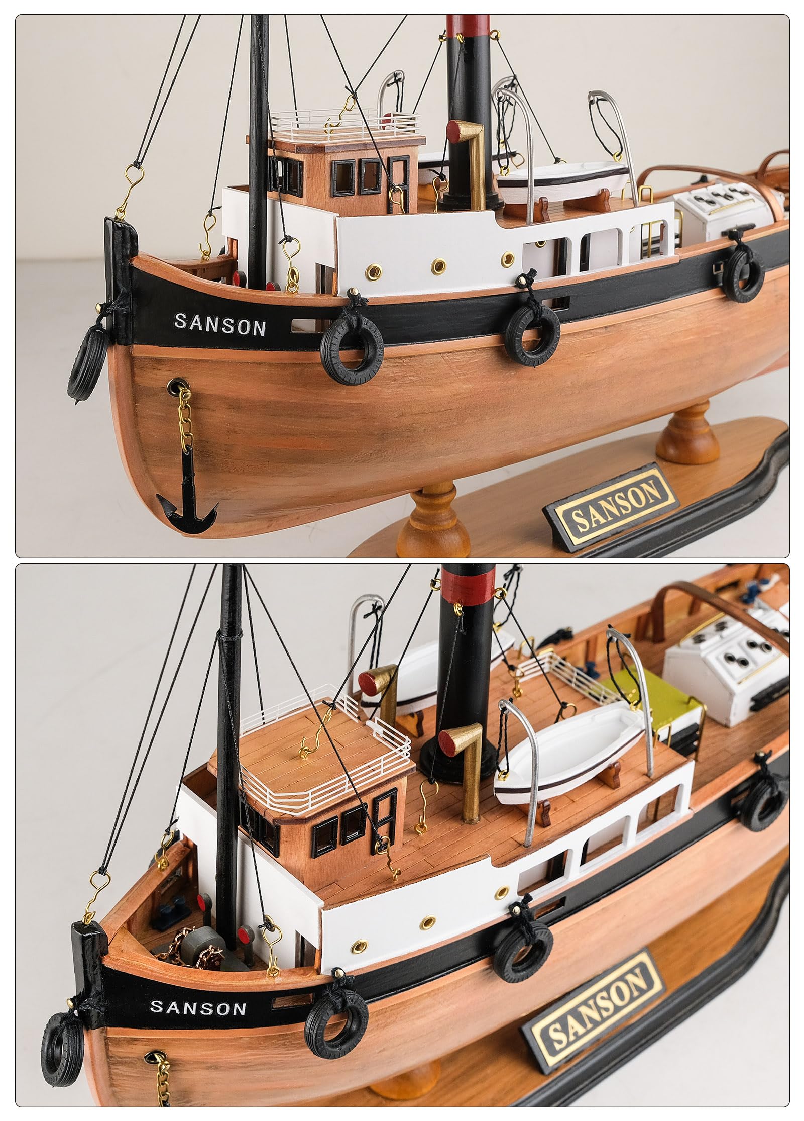 Sailingstory Schlepperboot aus Holz, Schiffsdekoration, 43,2 cm | Handarbeit, authentische Details, nautisches Dekor, Segelboot-Modell