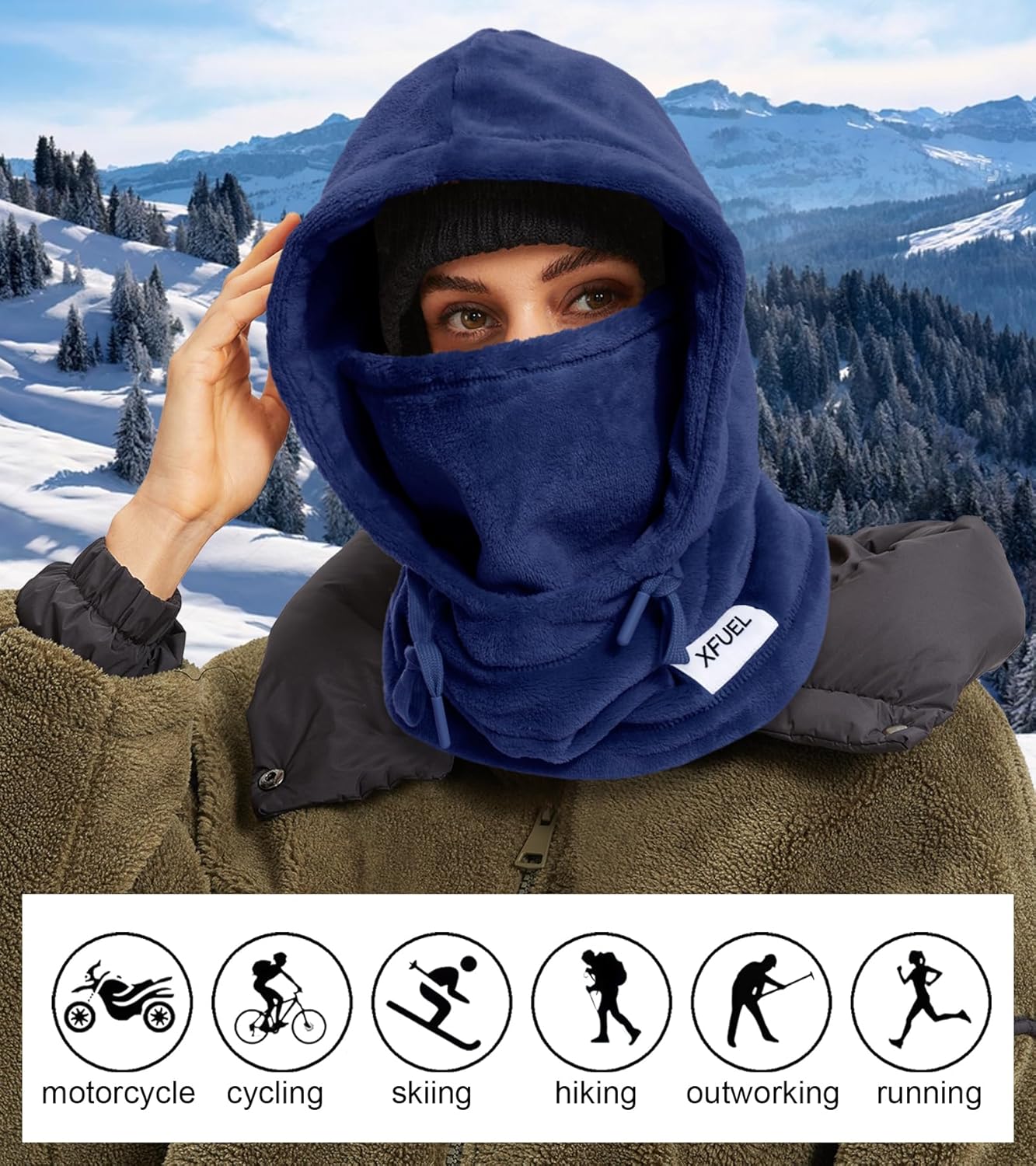 Balaclava Ski Mask for Women Men, Winter Thermal Hood Neck Warmer, Plush Lined, Windproof - Image 4