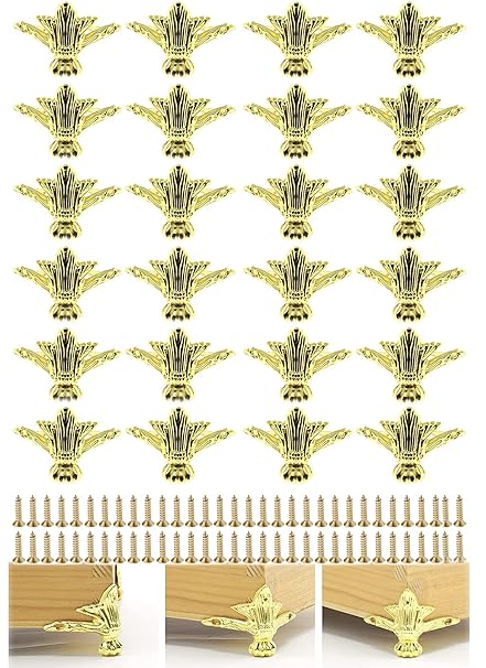 Olldag 24 PCS Jewelry Box Hardware Wooden Legs for Crafts Case Tiny Boxes Jewelry Chest Storage Corner, Protector Zinc Alloy for Embossing Wooden Case Decor Cases, Cabinets (Gold)