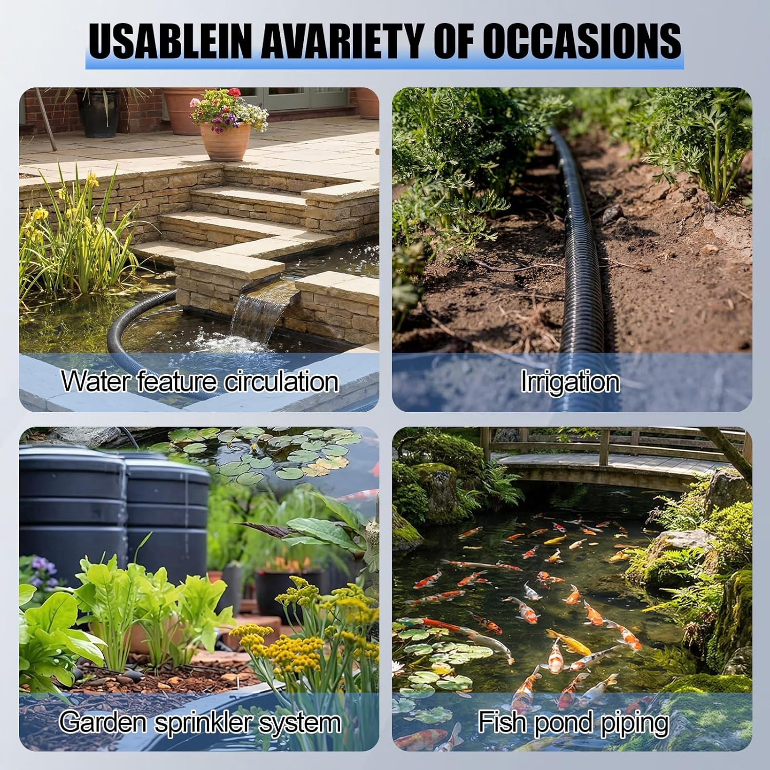 1.5" Dia Pond Pump Tubing, 50 ft x 1-1/2" Non Kink Flexible PVC Pipe, for Irrigation Koi Ponds Waterfall, Gardens Hose, Schedule 40 Reinforced Vinyl, UV Crush Resistant, Black