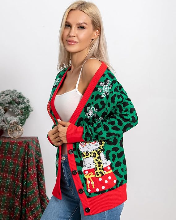 Vintage Kerst Sweater Vest Dames - IJsberen - Groen/Rood
