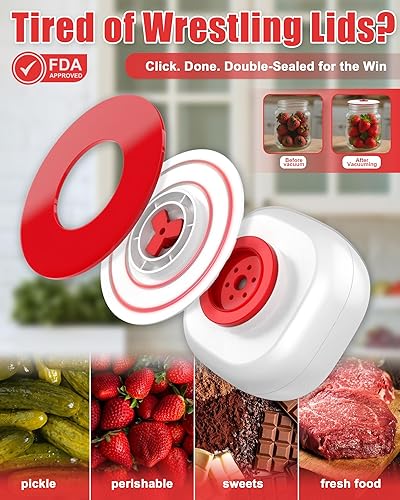 Miniatura 8 de Kit de sellado al vacío eléctrico de tarros Mason  Parada automática con pantalla digital, succión ultra fuerte de 60 kPa para frascos de boca