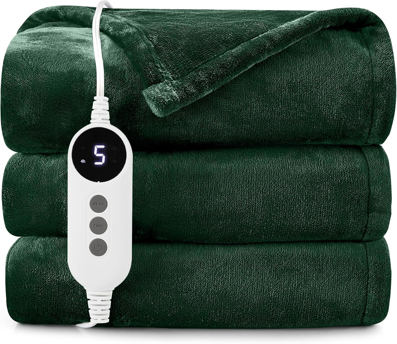 HYLEORY Heated Electric Blanket Throw, 2-Layer Cozy Warm Flannel 50" x 60", Heating Blanket with 9 Heating Levels, 2/4/6/10 Hours Auto Off, Fast Heating Winter Blanket, Green Green Throw (50" x 60")
