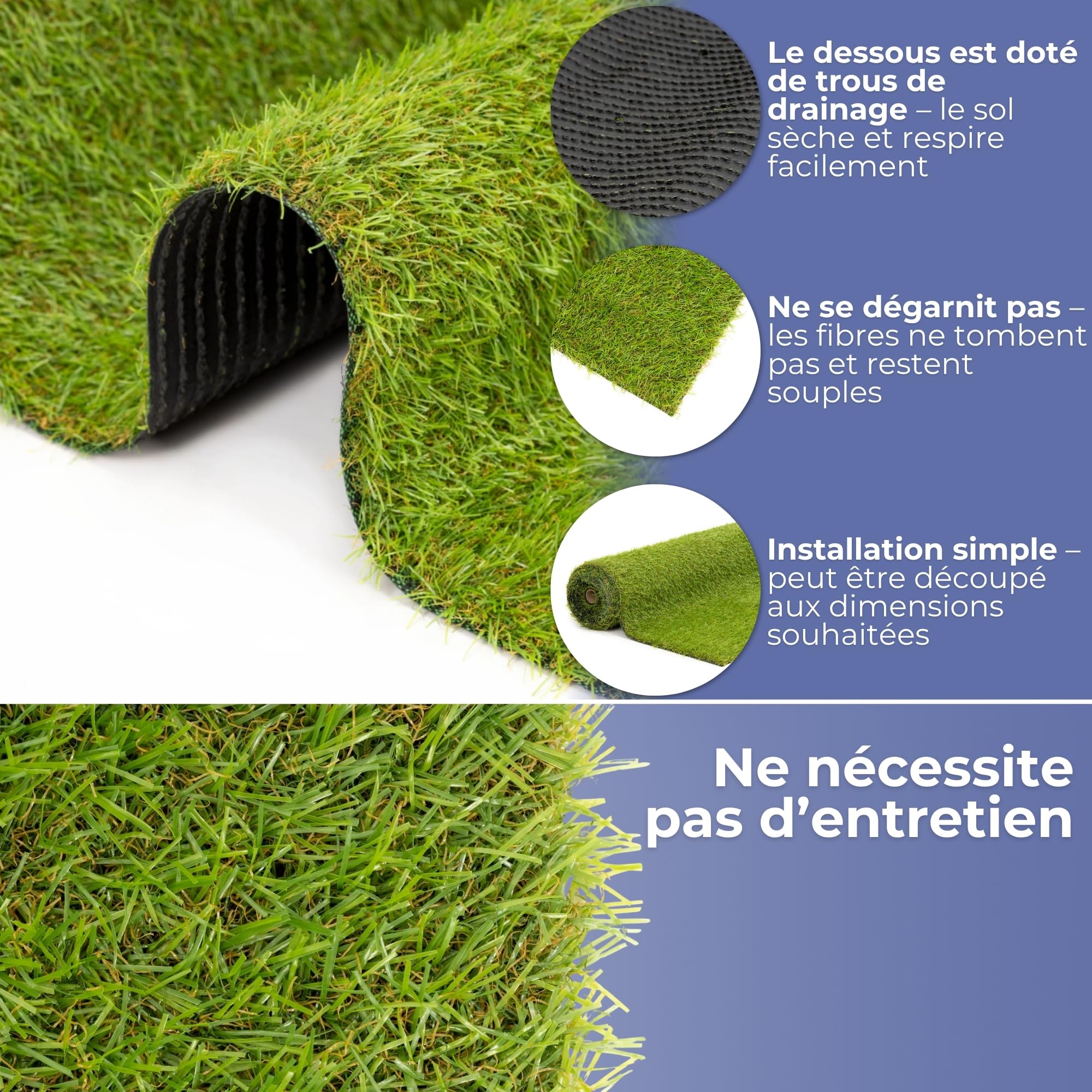 SPRINGOS Gazon artificiel, 5 x 1 m, 20 mm, tapis de jardin, résistant aux UV, avec trous de drainage, gazon artificiel, extérieur, pour balcon, terrasse, patio, animaux domestiques